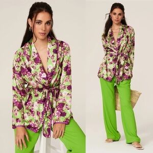 Giovanna Nicolai Satin Floral Wrap Top